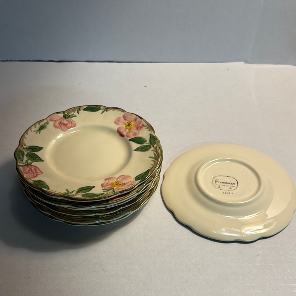 Franciscan Desert Rose Bread Plates - Cream with Pink Floral Design